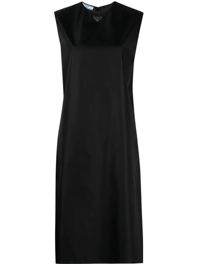 Prada Logo-detailed Gabardine Midi Dress In Black