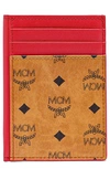 Mcm From The Visetos Original Collection. Vertical Card Case In Cognac/ Red
