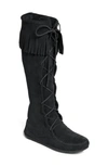 Minnetonka Lace-up Boot In Black Suede