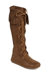 Minnetonka Lace-up Boot In Brown Suede