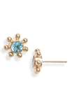 ANZIE DEW DROP MARINE BLUE TOPAZ & 14K GOLD STUD EARRINGS,4443SSB