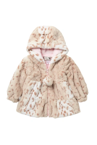 Widgeon Hooded Faux Fur Swing Coat In Pink Leopa