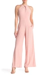 Nina Leonard Twist Halter Ity Knit Jumpsuit In Blush