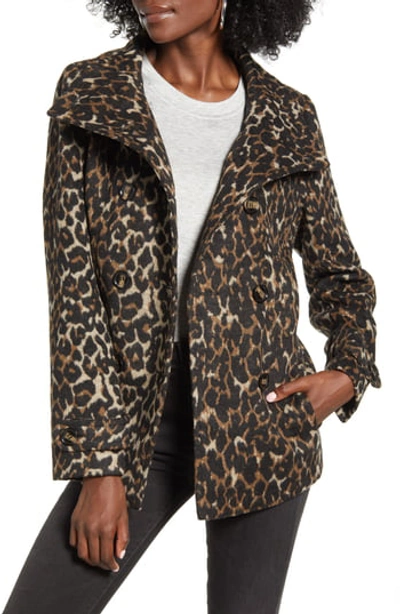 Thread & Supply Double Breasted Peacoat In Leopard