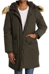 FRENCH CONNECTION FAUX FUR TRIM HOODED FLAP POCKET DOWN JACKET,726114127104