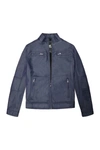 X-ray Faux Leather Casual Motorcycle Jacket In Navy