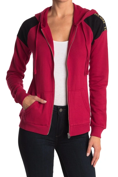 True Religion Contrast Logo Zip Hoodie In Ruby Red