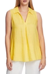 Vince Camuto Sleeveless Split Neck Linen Tunic In Soft Canary