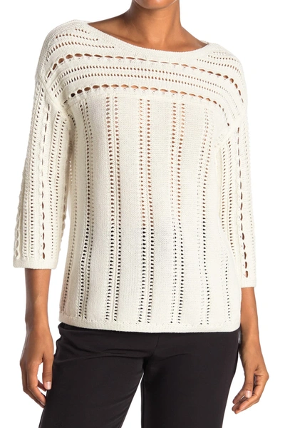 Vince Camuto Boatneck Pointelle Sweater In Pearl Ivory