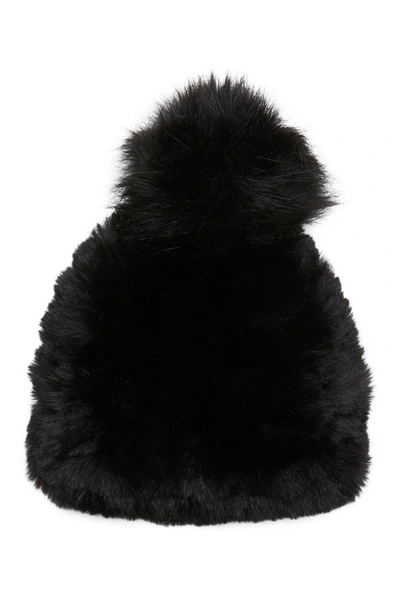 Steve Madden Faux Fur Pompom Faux Fur Knit Beanie In Black