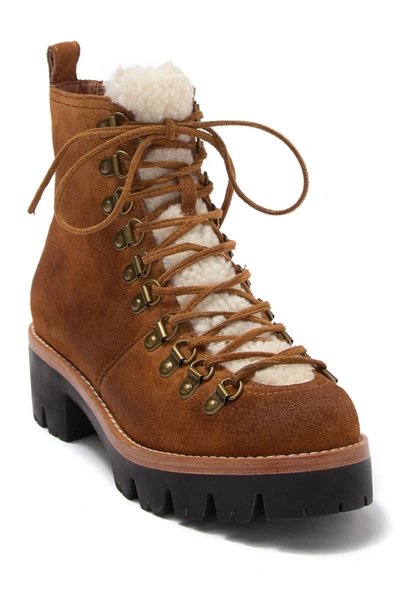 Jeffrey Campbell Stanley Faux Fur Detail Lace-up Hiker In Tnsd Ivory