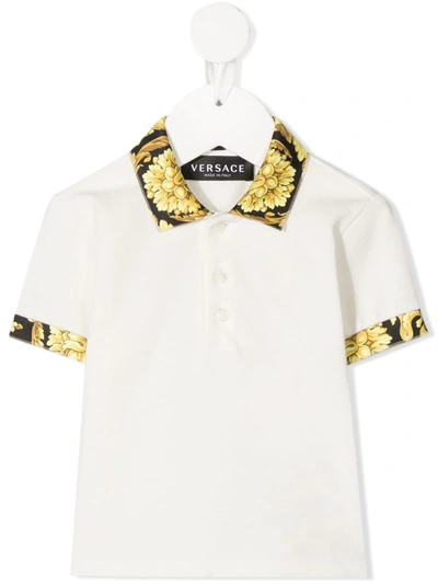 Young Versace Babies' Barocco-trim Polo Shirt In White
