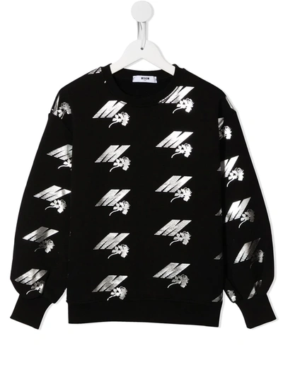 Msgm Kids' Metallic Logo Print Sweatshirt In Black