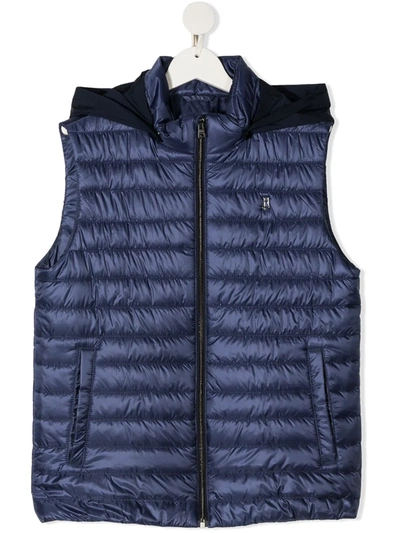 Herno Teen Logo Plaque Padded Gilet In Blue