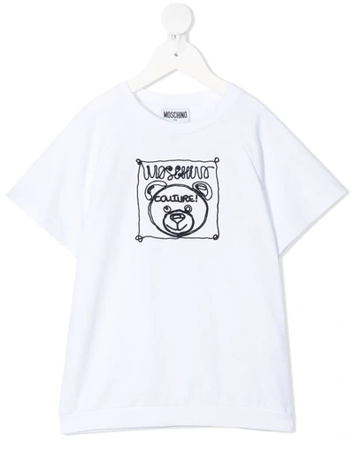 Moschino Kids' Logo Embroidered Teddy T-shirt In White