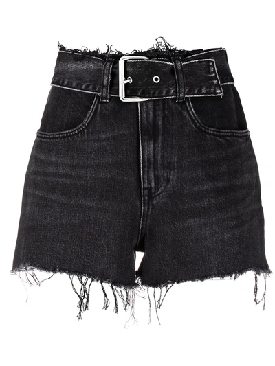 Alexander Wang 'bite' Frayed Cuff Denim Shorts In Grey