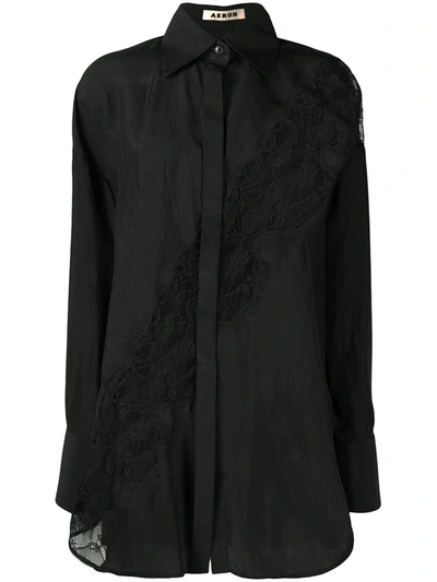 Aeron Sheer Lace Panel Shirt In Black