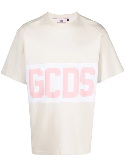 Gcds Panelled Logo-print T-shirt In Cream