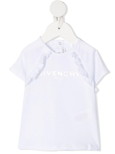 Givenchy Babies' Short Sleeve Ruffle Trim Logo T-shirt In White