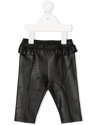 Balmain Babies' Ruffled Slim-cut Trousers In Black