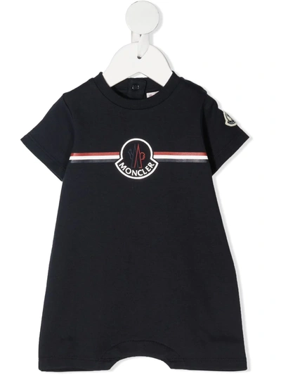 Moncler Blue Romper For Babyboy With Logo In Navy