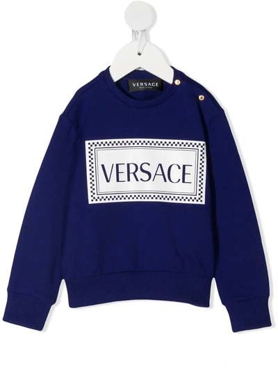Young Versace Babies' Button Detail Logo-print Sweatshirt In Blue