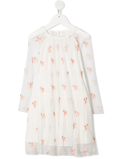 Stella Mccartney Kids' Flamingo-embroidered Tulle Dress In Cream