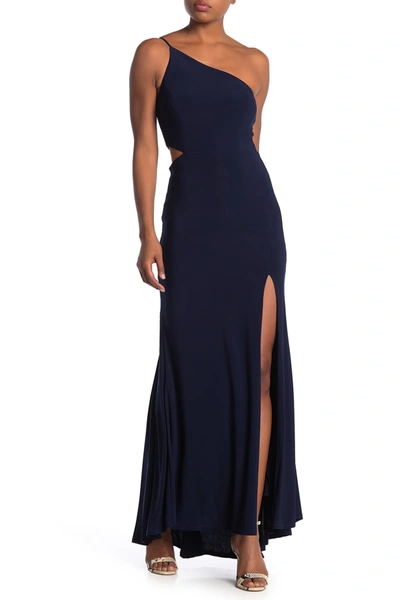 Jump One-shoulder Side Cutout Gown In Navy