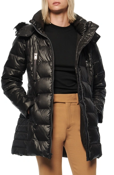 Andrew Marc Pomona Faux Fur Trim Down Puffer Jacket In Black