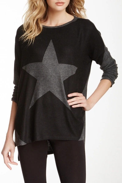 Go Couture Dolman Elbow Patch High/low Sweater In Charcoal Drama King White