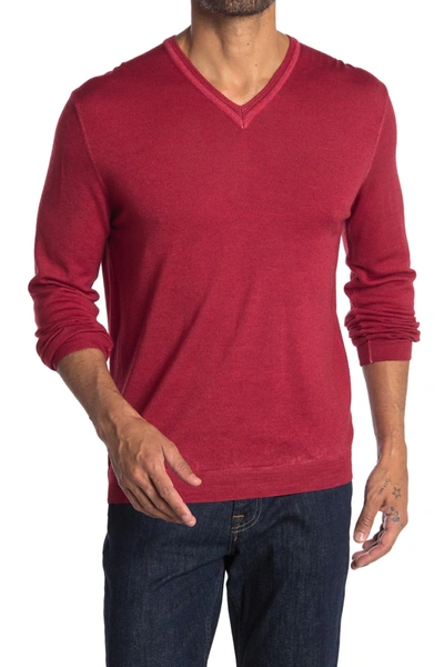 Bugatchi Merino Wool V-neck Sweater In Ruby