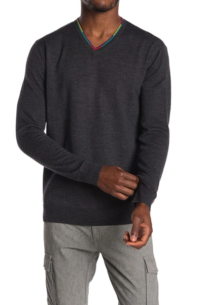 Bugatchi Merino Wool V-neck Sweater In Charcoal