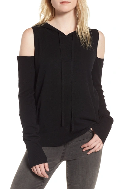 Pam And Gela Distressed Cold Shoulder Wool Blend Hoodie In Black