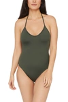 La Blanca Swimwear Halter One-piece Swimsuit In Olive