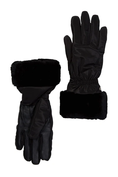 Ugg Genuine Dyed Shearling Trim Tech Gloves In Black