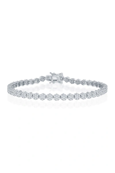 Simona Jewelry Sterling Silver Cz Flower Tennis Bracelet