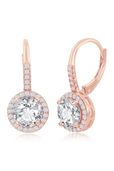 Simona Jewelry 14k Rose Gold Plated Sterling Silver Round-cut Cz Halo Drop Earrings