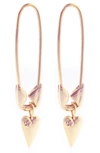 Adornia Safety Pin Dangle Heart Drop Earrings In Rose Gold