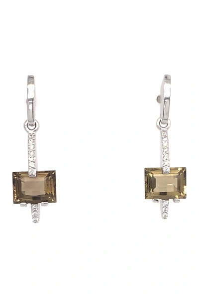 Breuning 14k White Gold Smoky Quartz & Diamond Drop Earrings In Silver