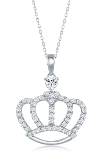 Simona Jewelry Sterling Silver Pave Cz Crown Pendant Necklace