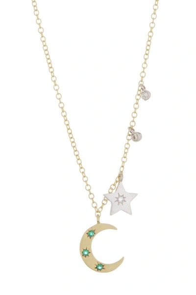 Meira T 14k Yellow Gold Emerald Diamond Necklace