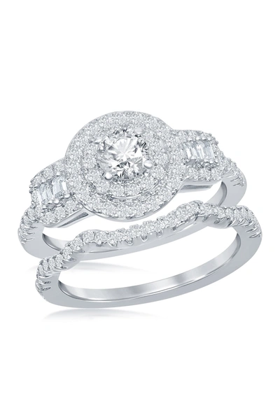 Simona Jewelry Simona Sterling Silver Cz Engagement Ring & Wedding Band Set
