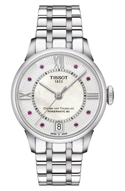 Tissot Women's Chemin Des Tourelles Powermatic 80 Bracelet Watch In Silver/ Mop/ Silver