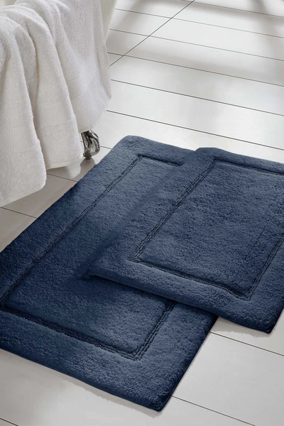 Modern Threads 2-piece Solid Loop With Non-slip Backing Bath Mat Set In Navy