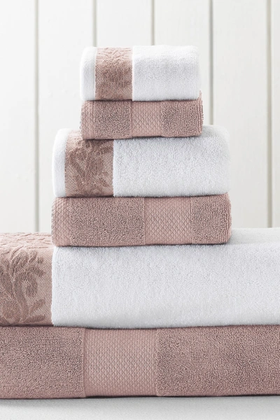 Modern Threads Filgree Jacquard Border Towel 6-piece Set Dusty Rose In Pink