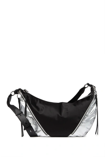 Rebecca Minkoff Metallic Nylon Hobo Bag In Black/silv