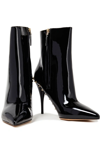 Valentino Garavani Roman Stud Patent-leather Ankle Boots In Black
