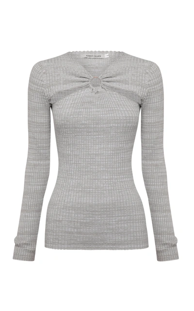 Anna Quan Women's Laila Cutout Ribbed-knit Cotton Top In Grey