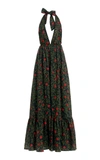 AGUA BY AGUA BENDITA WOMEN'S OLIVA HEDERA-PRINT LINEN MAXI HALTER DRESS