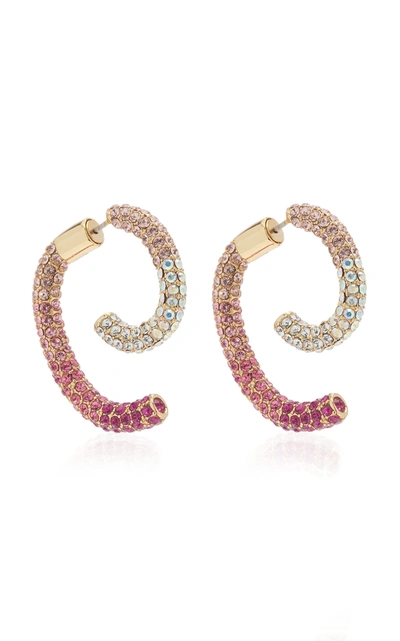 Demarson Convertible Allover Pave Luna Earrings, Pink Ombre In Gold Multi